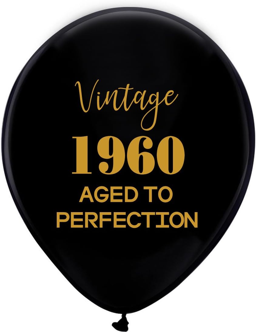 Black Vintage 1960 Balloons – 12inch (16pcs) Men and Women Gold 59th Birthday Party Decorations or Supplies