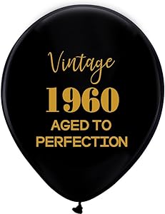 Black Vintage 1960 Balloons – 12inch (16pcs) Men and Women Gold 59th Birthday Party Decorations or Supplies