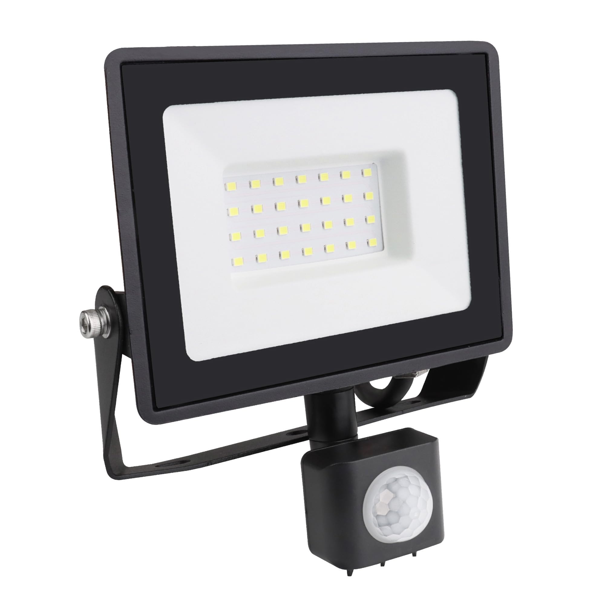 Bright Source LED Floodlight, PIR Motion Sensor, IP65, 30W, 3300lm, 120° Beam Angle, 6500K Daylight White, Black, with Adjustable Tilt Mounting Bracket & 1m Lead Wire