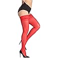 DORALLURE Thigh High Stockings Silicone Lace Top Stay Up Silky Semi Sheer Pantyhose for Women Hold Up Nylon