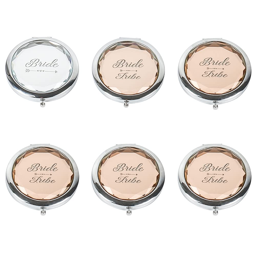 JEKUGOT 6 Pocket Sized Bride Makeup Mirrors for Hen Party, Bridal Parties, Team Brides, Bridesmaids Proposal Gifts