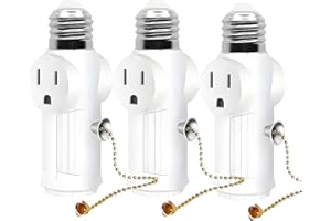 Light Socket to Plug Adapter with Pull Chain, 3Pack Convert E26/E27 Light Bulb Socket to 3-Prong Outlet Adapter, Safty Perfor