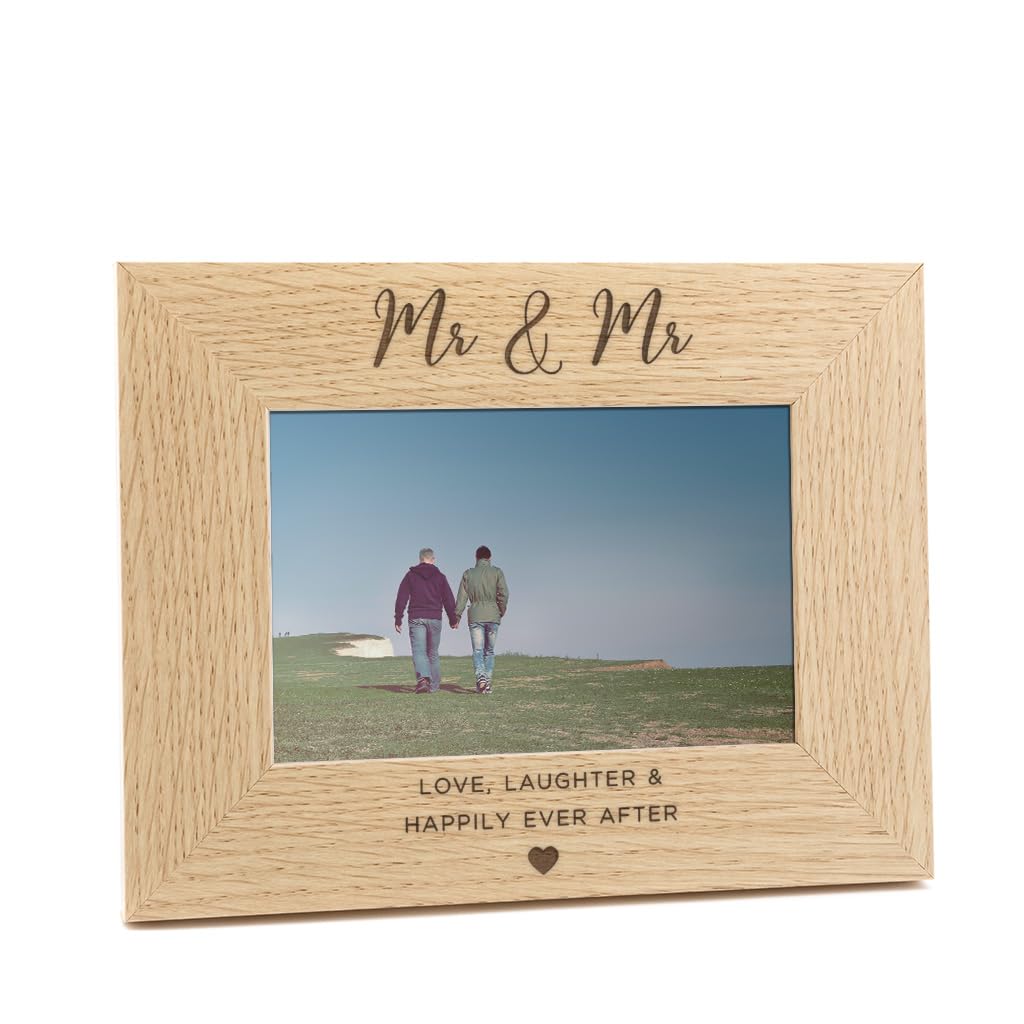 Engraved 'Love Laughter And Happily Ever After' Mr & Mr Photo Frame | Gay Couple Wedding & Engagement Gifts | Groom And Groom Gifts | 7x5" Landscape Frame