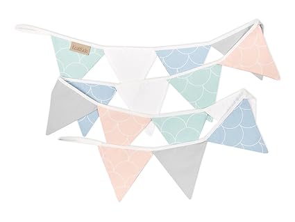 KraftKids Stoff-Wimpelkette Halbkreise mint blau rosa, handgemachte Wimpel-Girlande aus Baumwolle