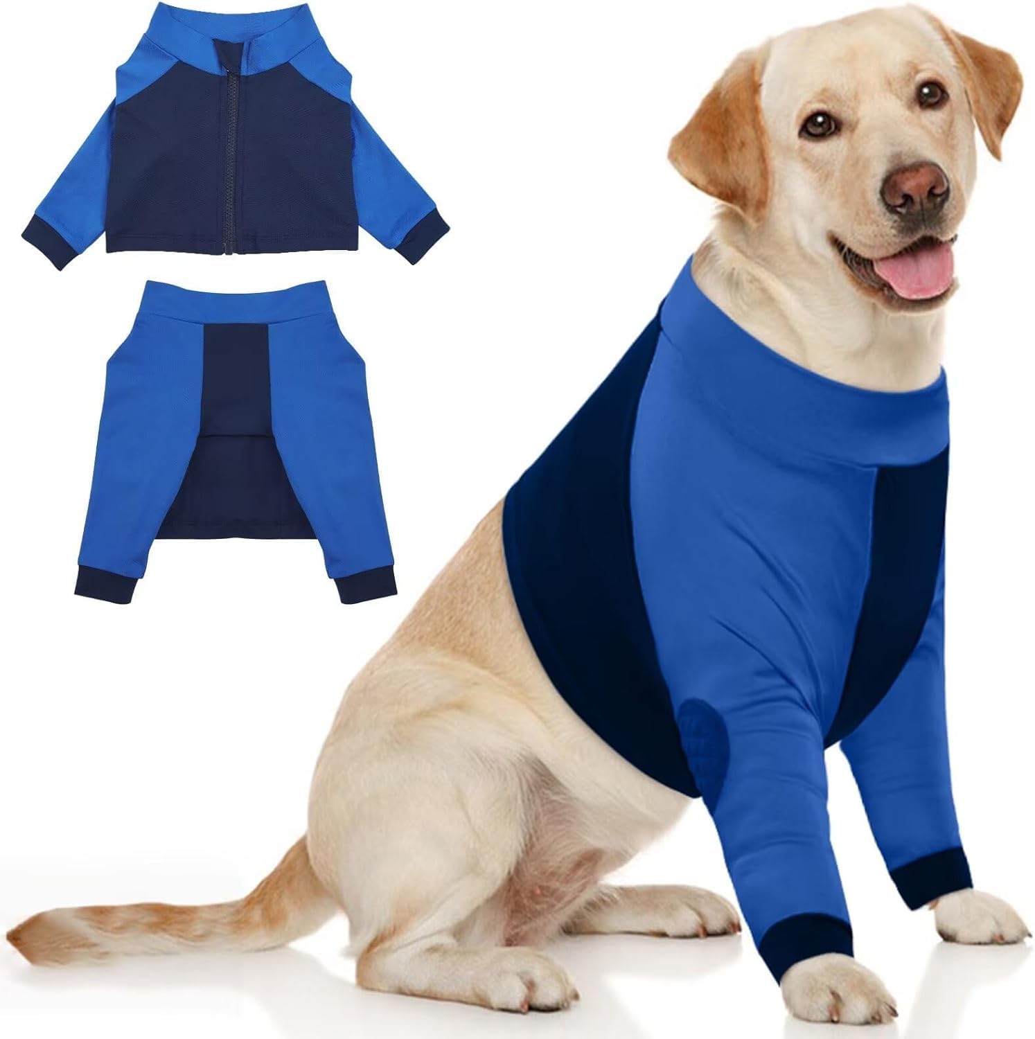 Photo 1 of MIGOHI Dog Recovery Suit with Elbow Protector, Dog Front Leg Sleeve to Stop Licking with Zipper, Injuired Leg Wounds, Blue, 3XL