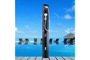 AMGYM Solar Outdoor Shower Black Stainless Steel Outdoor Solar Shower 16 Gallon Warm Water Pool Shower Backyard Shower with Rain Shower & Hand Shower & Handheld Shower Head & Faucet