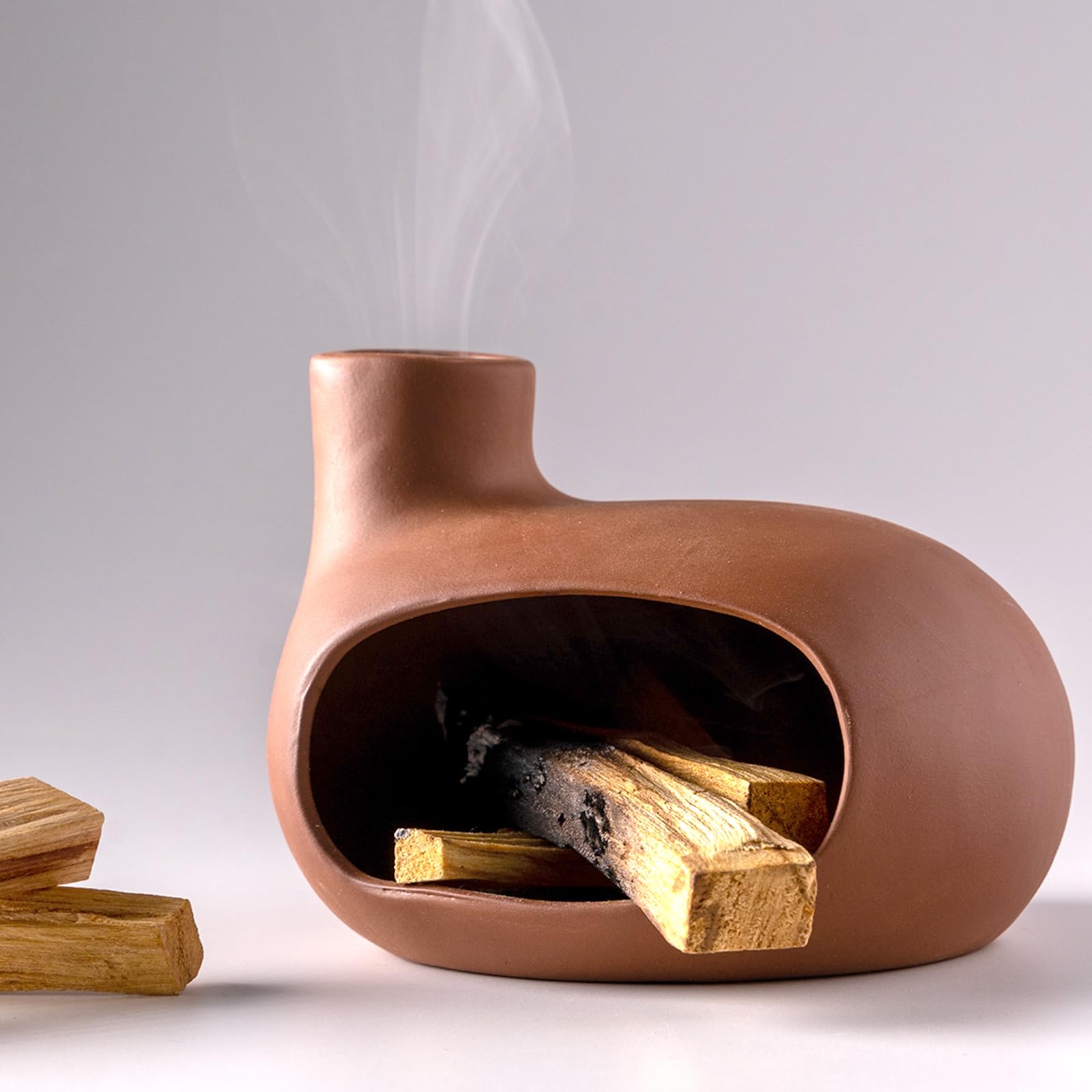Photo 1 of MOUGIGI Terracotta Palo Santo Holder - Modern Chiminea Incense Burner for Yoga, Meditation, and Energy Cleansing - Wood Sticks Dish, Sage Ash Catcher, Smudge Bowl, Cone Burner - Unique Meditation Gift