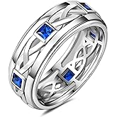 SweetJew Mens 925 Sterling Silver Wedding Band Pave Sapphire Princess Cut Blue Gemstone Engagement Ring For Him Size 9
