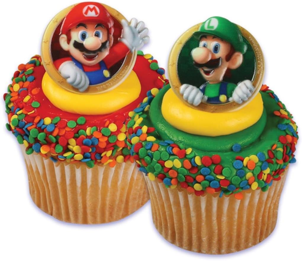Amazon Com Super Mario Cupcake Topper Rings 144 Rings Toys Games