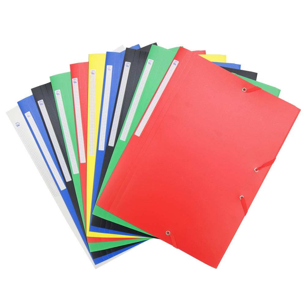 Waytex Pack of 10 Elasticated Folders 3 Flaps Polypropylene 4.5/10e Soft A4 - Assorted Colours