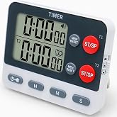 Digital Dual Kitchen Timer, 2 Channels Count UP/Down Kitchen Timer for Cooking, Large Display Cooking Timer with Magnetic Back, Loud Volume Alarm and Flashing Light, Battery Included