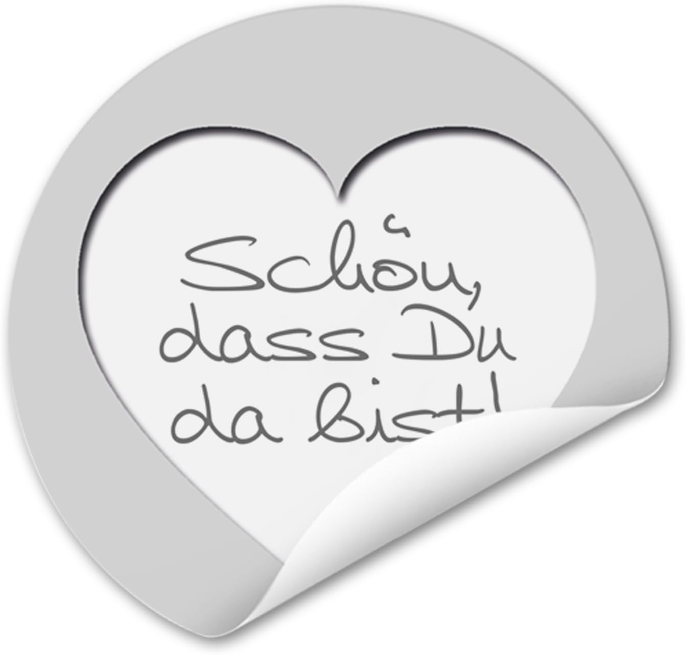 96 round white grey silver shabby stickers "Schön dass du da bist" text 4 cm sticker labels wedding christening birth communion festival birthday packaging decoration gift give-away