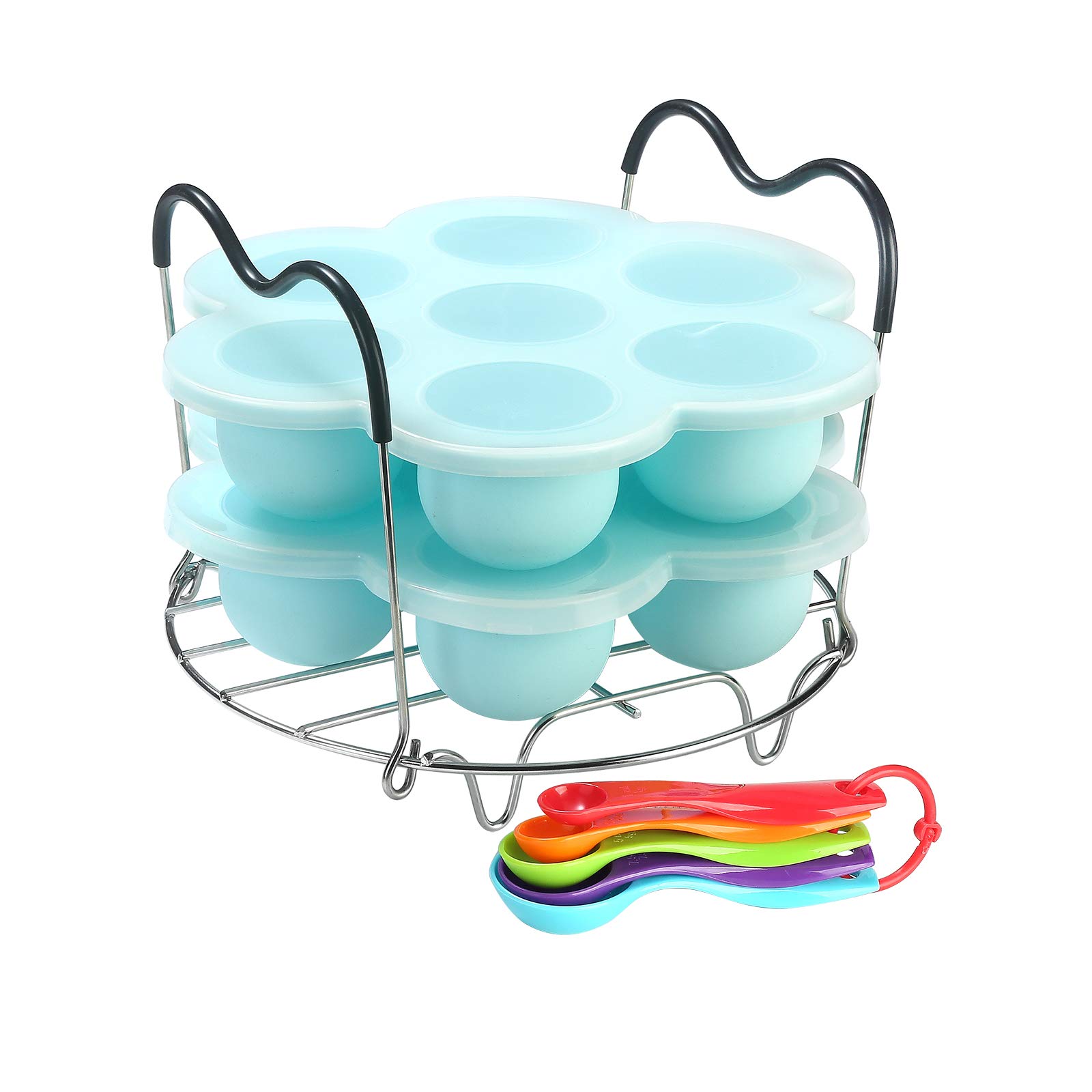Silicone Egg Bites Molds for Instant Pot Accessories 6 qt 8 Quart, Including Steamer Rack Trivet with Heat Resistant Handles, Sous Vide Egg Poacher (Aqua)