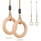 YAERSI Wooden Gymnastics Rings,Pull up Rings with Adjustable Buckle, Wooden Swing Rings for Kid's Home Exercise