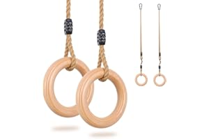 YAERSI Wooden Gymnastics Rings,Pull up Rings with Adjustable Buckle, Wooden Swing Rings for Kid's Home Exercise