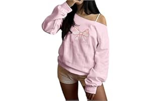 RoseSeek Girl's Off The Shoulder Sweatshirt Tops Long Sleeve Cute Bow Sweatshirt Thermal Pullover Tops