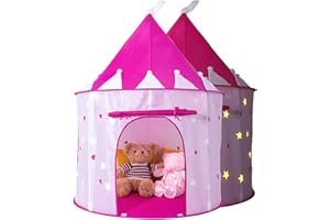 ALLUSWEET Princess Castle Play Tent with Glow in The Dark Stars, Foldable Pink Pop up Kids Tent Playhouse Toys, for Indoor Outdoor Toddler Children Girls Gifts Tent Girls Toys Age 3/4/5/6/7/8/9 Years Old