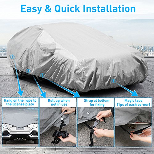 KAKIT 3 Layers Civic Car Cover for Honda Civic 2010-2017, All Weather Waterproof Windproof Dustproof Scratch UV Proof Car Cover for Civic Summer Outdoor, Free Windproof Ribbon
