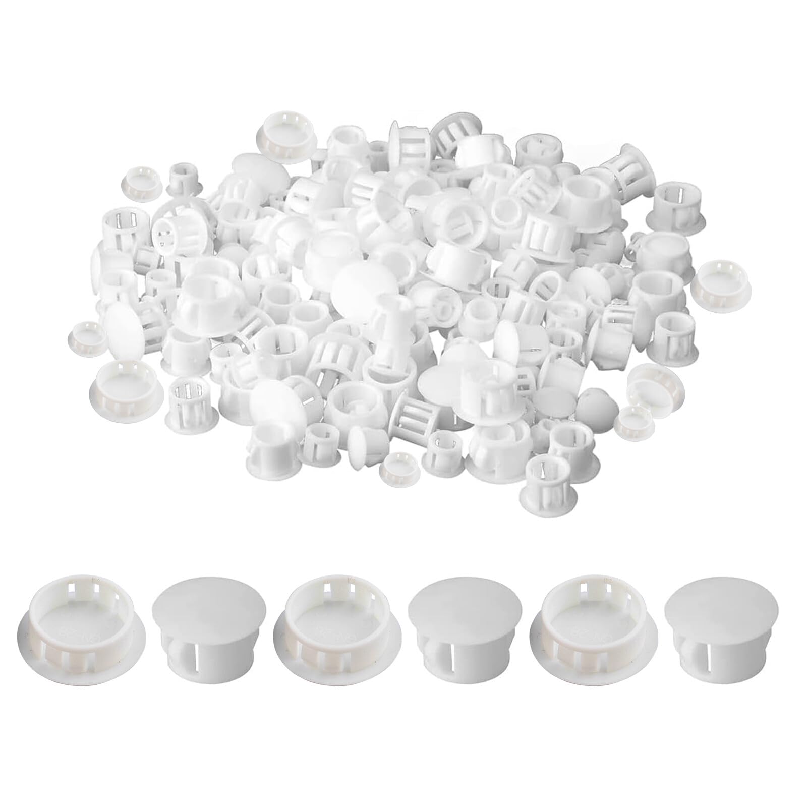 19mm Plastic Hole Plugs, 200 Pcs White Locking Insert End Cap, Flush Type Covers Plug Stopper for Furniture Shelf Cabinet