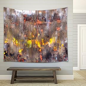 Brown and Orange Abstract Art Painting - Fabric Wall Tapestry Home Decor - 51x60 inches