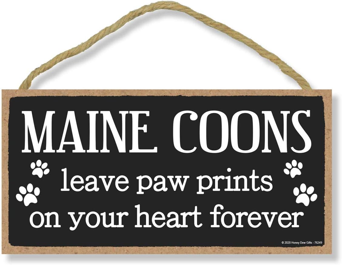 Honey Dew Gifts Maine Coons Leave Paw Prints, Wooden Pet Memorial Home Decor, Decorative Cat Bereavement Wall Sign, 5 Inches by 10 Inches