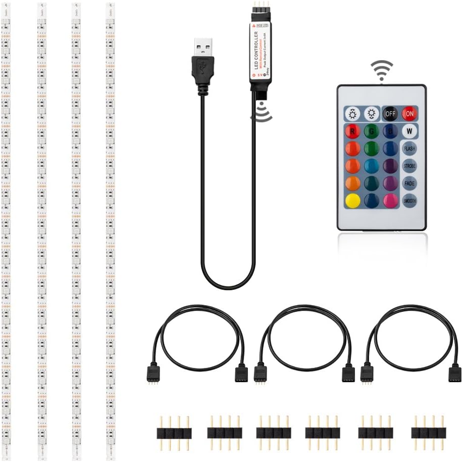 TANSOREN TV Backlight USB LED Strip Light Kit Waterproof with 60 Units SMD 5050 RGB LEDs 6.56 Ft (2M) 30Leds/M and Remote Controller for HDTV Desktop PC