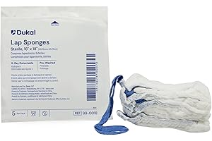 Dukal Sterile Laparotomy Sponges 18" x 18" – X-Ray Detectable Filament, 5-Pack – High Absorbency, Surgical Grade
