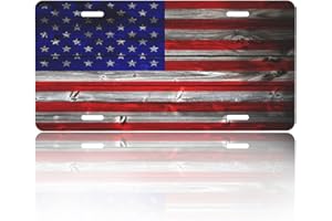 KARREAL Vintage American Wood Flag License Plate Cover Aluminum Metal Patriotic Sign for Car Decor Rust-Proof US Car Plate Accessory Novelty Vanity Tag Cover with 4 Holes for Men Women 6 * 12 in