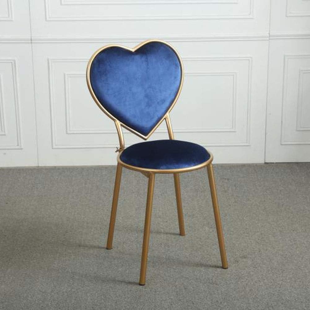 QenDsx Wrought Iron Heart-Shaped Stools Flannel Lounge Chairs Kitchen Counter Dessert Shop High Bar Stool with Backrest Cafe Golden Dresser Chair Metal Legs A+ (Color : Blue, Size : 45cm)
