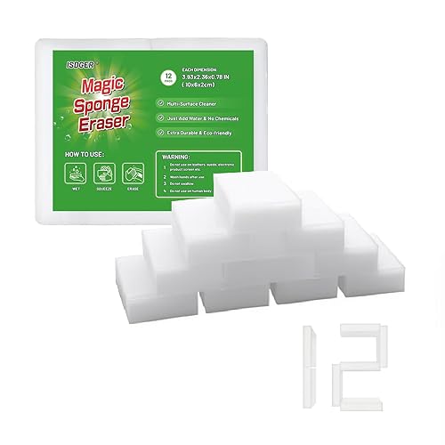 Magic Melamine Sponge Eraser, 12 Pack Disposable Magic Cleaning Erasers in Bulk, No Scratch & Super Absorbent, Multi-Functional Melamine Foam Sponges for Bathroom Window Shoes Kitchen