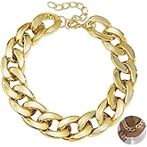 Vcagirest Punk Cuban Link Chain Choker Necklace Lightweight Chunky Necklace Oval Chain Link Necklace Hip Hop Jewelry for Women