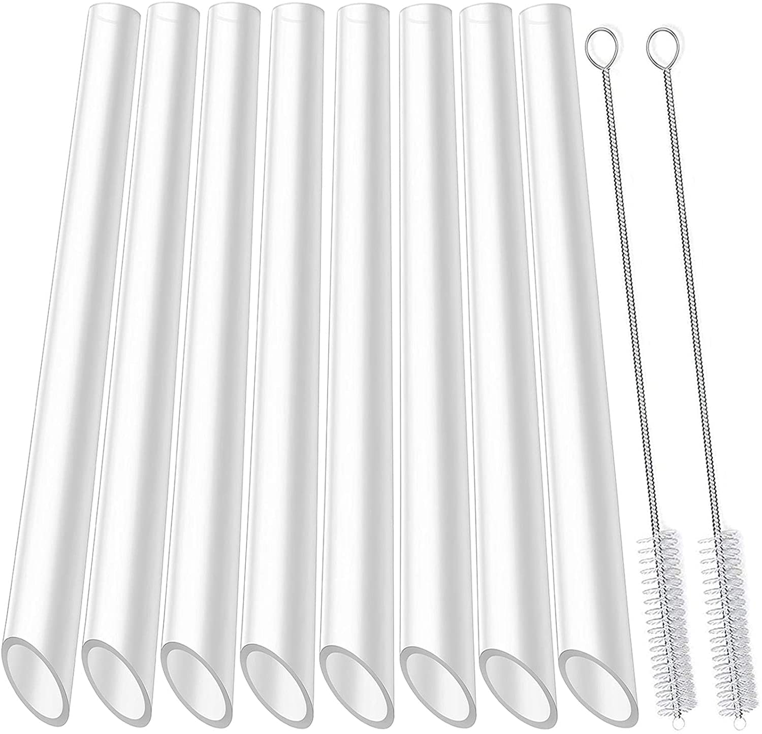 ALINK Reusable Clear Boba Straws, 13 mm x 10.5 in, Jumbo Hard Plastic Smoothie Straws for Bubble Tea, Pack of 8 with 2 Cleaning Brush