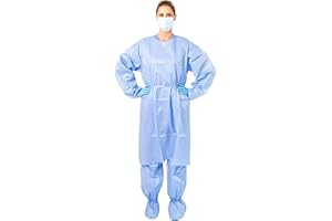 Paneffort Isolation Gowns | 100-Pack | Disposable, X-Large, Medium Weight Blue SMS, Elastic Cuffs, Neck & Waist Ties, Fluid Resistant | Residential, Commercial, Medical, Dental, Lab, & Hospital Use
