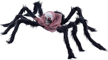Amazon Com Simulated Ghost Head Plush Spider Realistic Halloween Indoor Outdoor Decorations Hairy Spider Fake Large Spider Scary Props Toy For Haunted House Bar Yard Party Creepy Decor Supplies Toys Games