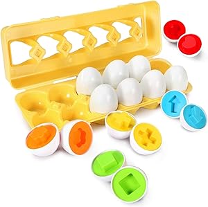 TomatoFish Color Shape Matching Egg Set - Preschool STEM Toys - Educational Color & Shape/Number Recognition Skills Learning Toys - Sorting Puzzle for Toddlers Boys Girls - Easter Match Eggs (Shape)