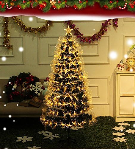 Artificial Fiber Optic Lights Tree with LED &amp; Star Top for Christmas/Holiday/Party (Gold, 4')
