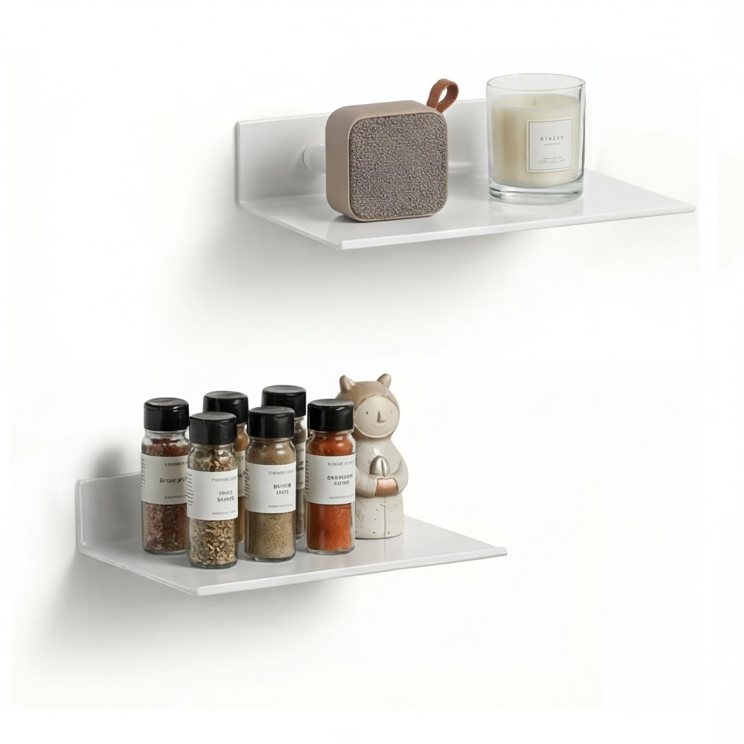 Z metnal Small Floating Shelf, Mini Display Shelves for Phone Ceiling, 200mm Decor Wall Shelf, Aluminum, Wall Mounted, White, 8 inch, 2 Pack