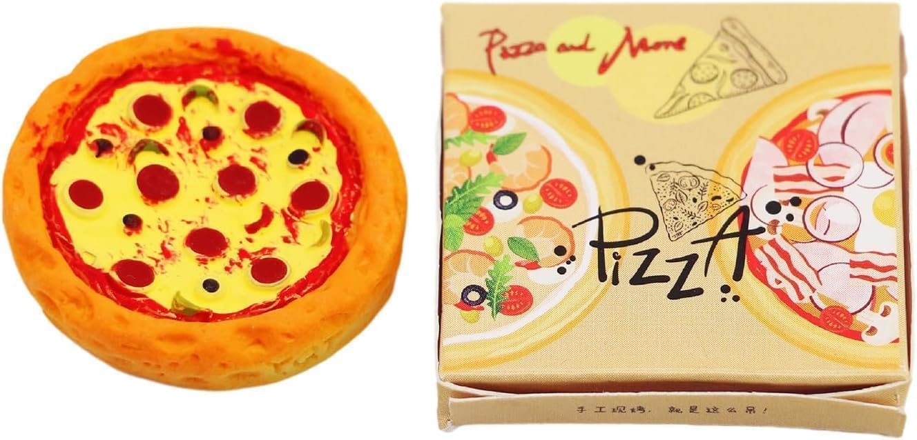 1 Set Miniature Pizza Box, 1:6 & 1:12 Scale Realistic Dollhouse Food Model Set, Yellow Resin Doll House Furniture Supplies for Pretend Play Kitchen