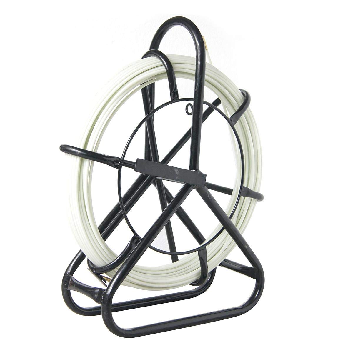 KATSU Fiberglass Duct Rodder 5x50M with Steel Stand and Brake, Fiberglass Electric Cable Installation Tool, Electrician Pipeline Cable Running Threader Fish Tape Puller 312355