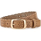 JASGOOD Leather Belt for Women Hollow Flower Leather Belt for Jeans Pants Fashion Waist Belt with Gold Buckle