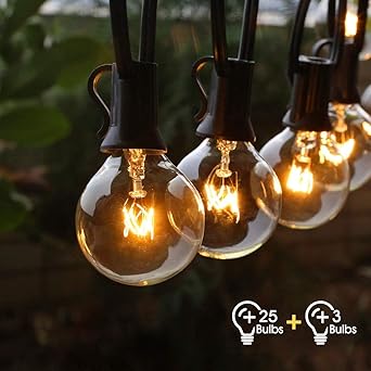 Lichterkette Außen Fochea Lichterkette Glühbirnen G40 9.5m 25er Globe Birnen Lichterkette Garten für Weihnachten Hochzeit Par