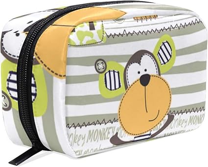 Amazon Miscery 化粧ポーチ かわいい猿の縞模様の背景ベクトルイラスト かわいい おしゃれ 機能的 大容量 メイクポーチ 出張 化粧道具 収納 バッグ Miscery タブレットアクセサリ 通販
