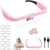 Professional Magnifying Glasses Headset with 5 Detachable Lenses 0.75X-4.0X & 3 LED Lights, Rechargeable Hands-Free Headband Magnifier for Close Work, Jewelry Crafts Hobby (Pink)
