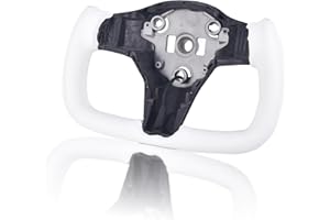 EASSAFEX Yoke Racing Steering Wheel for Tesla Model 3 Model Y 2017-2023, Personalized Yoke Steering Wheel Nappa Leather (White Leather, with Heating)