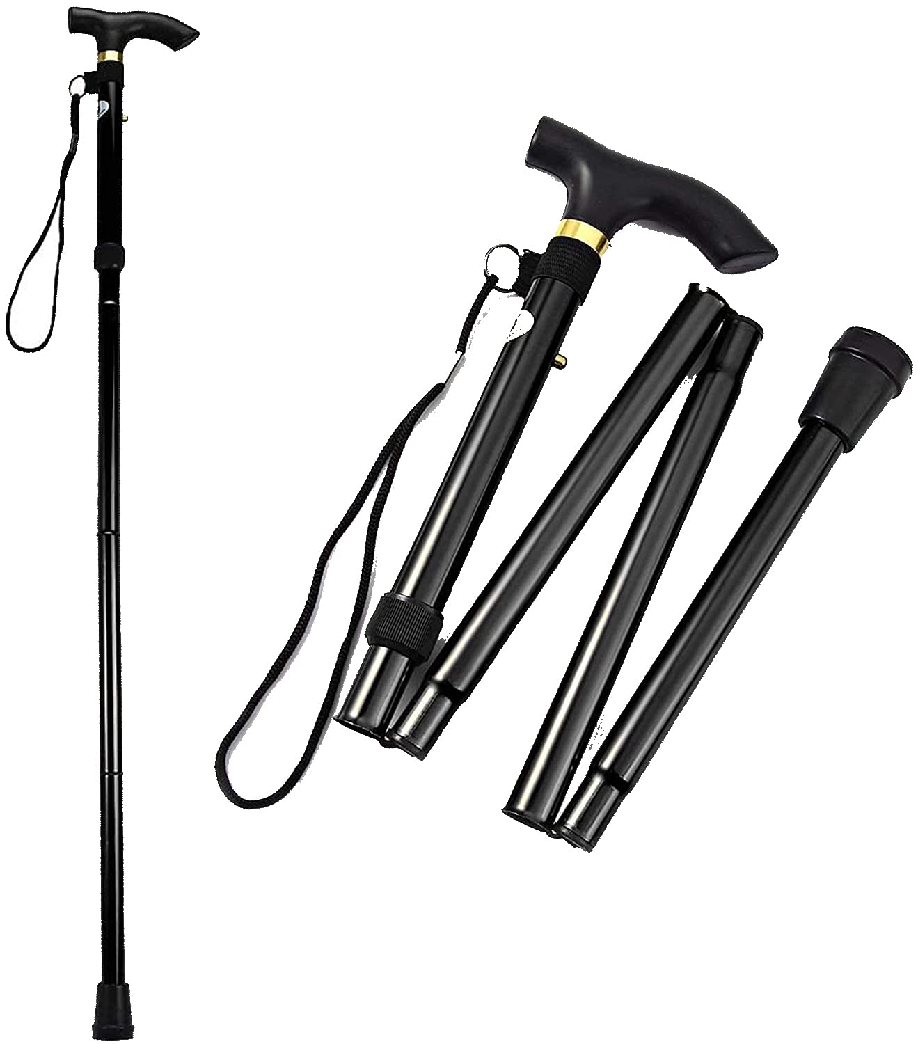 Walking Stick Easy Adjustable Height Folding Extendable Walking Cane Walking Aid Mobility Aid Collapsible Walking Stick Lightweight Flexible And Durable Walking Stick HTUK (Black)