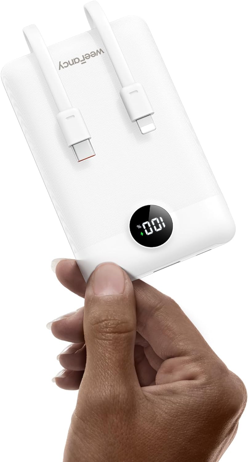 Photo 1 of WeeFancy Mini Portable Charger with Built-in Cables 22.5W Fast Charging Power Bank USB-C Small Battery Pack 10000mAh Travel Essential Slim Battery for iPhone 17/16/15/14, Samsung 25/24, and More