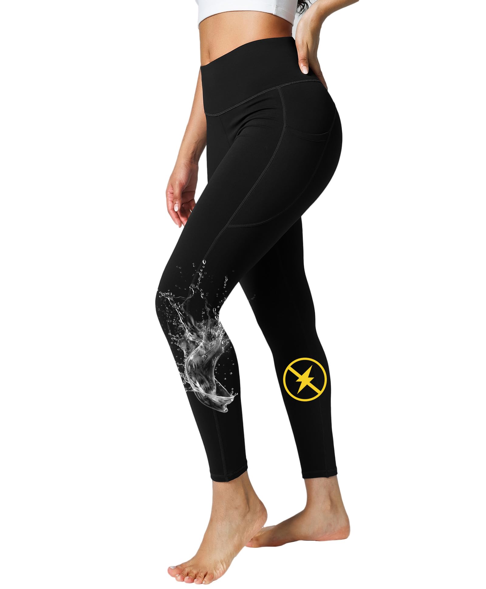 BRXL Women's Fleece Lined Leggings Tummy Control Pet Hair Resistant High Waisted Water Resistant with 3 Pockets Thermal Warm Black