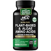 HCL HERBAL CODE LABS Essential Amino Acids Plant Based Supplement | All 9 EAAs &amp; BCAAs | from Organic Spirulina, Chlorella &amp; Beet Root | Made in USA | Vegan Amino Acids Capsules