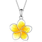 jiulegufa Plumeria Pendant Necklace 925 Sterling Silver Tropical Hawaiian Flower Necklace Plumeria Flower Jewelry Gifts for Women