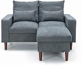 Panana Linen Fabric Love Seat Couch 2 Seater Grey with Footstool view 3